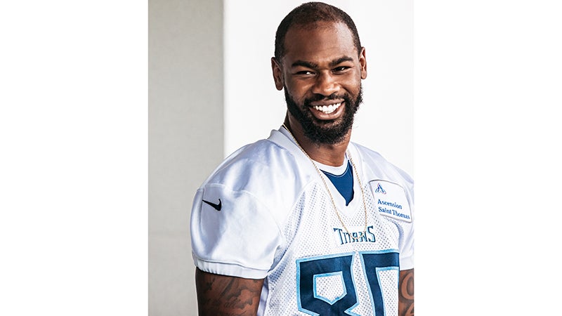 Tennessee Titans wide receiver Terry Godwin (80) runs the ball