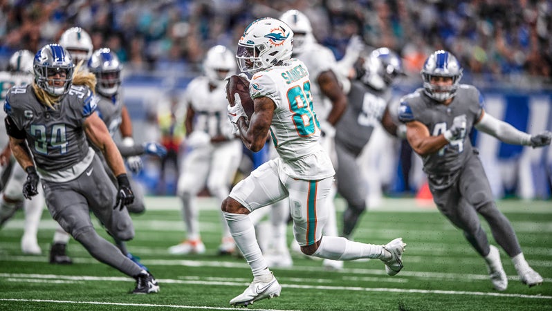 August 19, 2023: Miami Dolphins wide receiver Braylon Sanders (86) on the  field during pregame warmups before an NFL preseason game between the  Texans and the Dolphins Jaguars on August 19, 2023