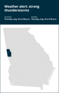 Be prepared for strong thunderstorms in Heard and Troup counties Thursday evening