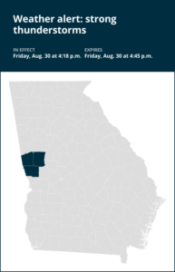 Be ready for strong thunderstorms in West Georgia early Friday evening