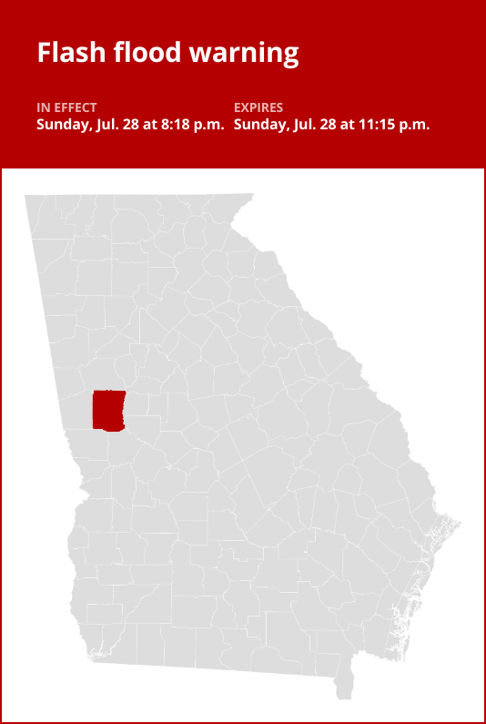 Flash flood warning affecting Meriwether County Sunday night