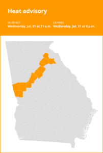 Heat advisory affecting 3 Georgia counties Wednesday