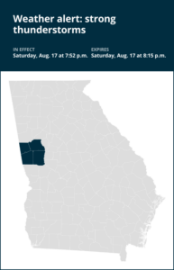 Look for strong thunderstorms in Troup and Meriwether counties Saturday evening