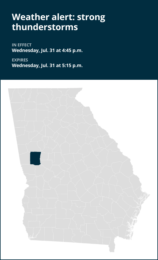 Nickel-sized hail expected with thunderstorms to hit Meriwether County Wednesday