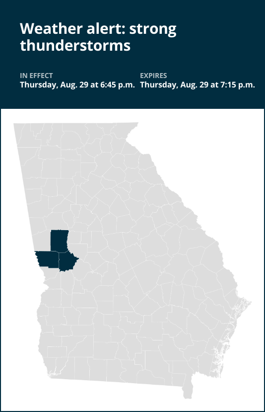 Thunderstorms with pea-sized hail in West Georgia Thursday