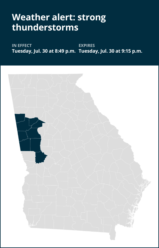 Thunderstorms with pea-sized hail to hit Troup and Meriwether counties Tuesday