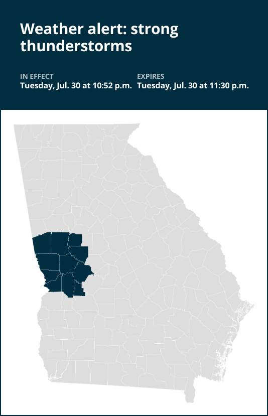 Update: Expect pea-sized hail with thunderstorms in 3 Georgia counties Tuesday