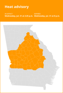 Update: Heat advisory for 3 Georgia counties until Wednesday evening