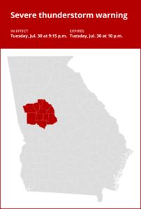 Update: Thunderstorms with damaging winds and quarter-sized hail in Meriwether County Tuesday