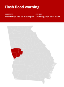 Flash flood warning affecting West Georgia until 2 a.m. Thursday