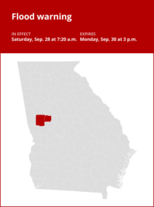 Flood warning for Meriwether and Pike counties from Saturday to Monday