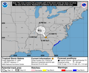 Friday, Sep 27 update from the National Hurricane Center: Latest on Tropical Storm Helene