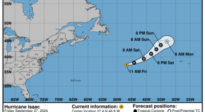 Latest on Category 1 Hurricane Isaac: Friday, Sep 27 update from the National Hurricane Center