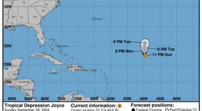 Latest update from the National Hurricane Center on Tropical Depression Joyce for Sunday, Sep 29