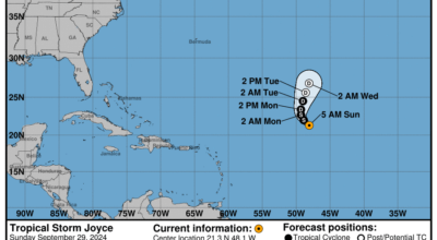 Latest update from the National Hurricane Center on Tropical Storm Joyce for Sunday, Sep 29