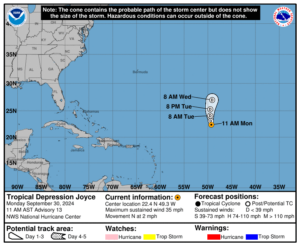 Monday, Sep 30 update: Latest on Tropical Depression Joyce from the NHC