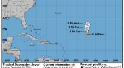 Monday, Sep 30 update: Latest on Tropical Depression Joyce from the NHC