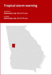 Tropical storm warning issued for Meriwether County Wednesday evening