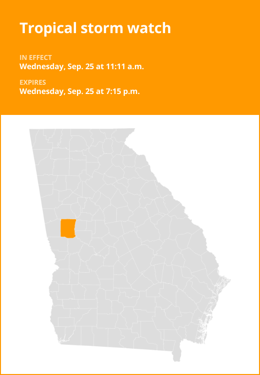 Tropical storm watch for Meriwether County until Wednesday evening