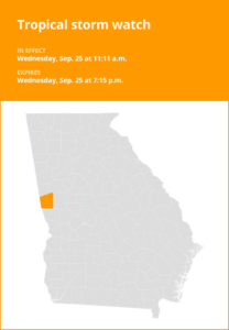 Troup County under a tropical storm watch until Wednesday evening