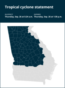 Update: Tropical cyclone statement for West Georgia until Thursday afternoon