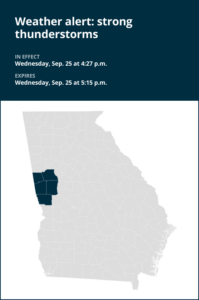 Weather alert for strong thunderstorms in West Georgia early Wednesday evening