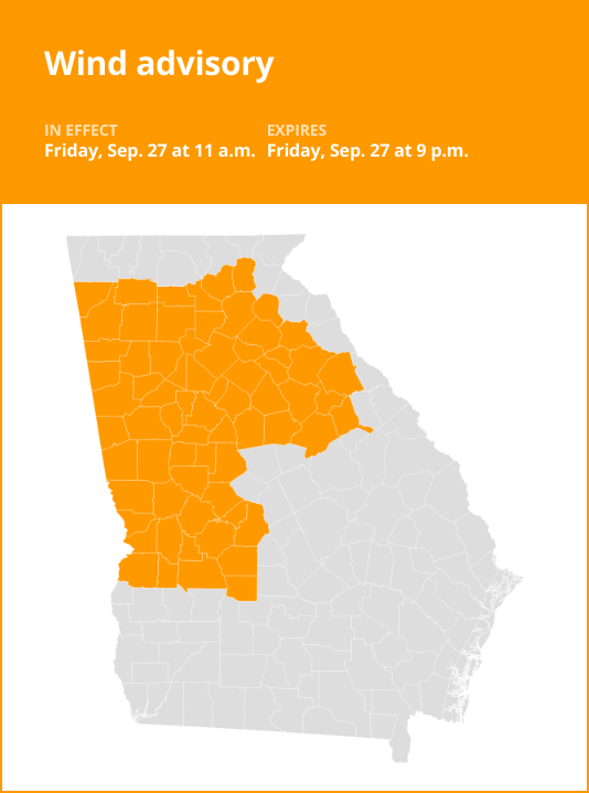 Wind advisory for West Georgia until Friday night