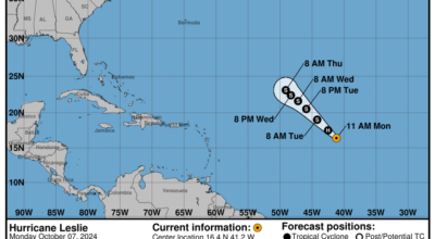 Category 1 Hurricane Leslie: Monday, Oct 7 status update from the NHC