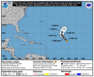 Category 1 Hurricane Leslie: Tuesday, Oct 8 progress report from the National Hurricane Center