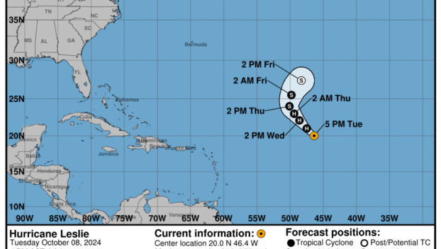 Category 1 Hurricane Leslie: Tuesday, Oct 8 progress report from the National Hurricane Center