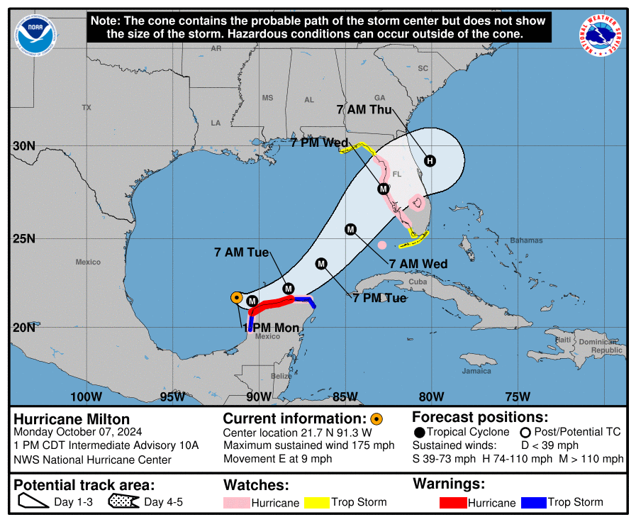 Category 5 Hurricane Milton: Monday, Oct 7 progress report from the National Hurricane Center