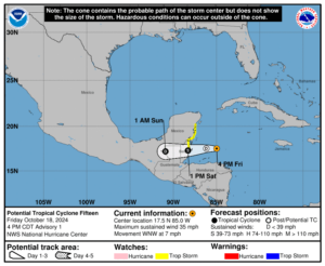 Friday, Oct 18 update from the NHC: Latest on the Potential Tropical Cyclone