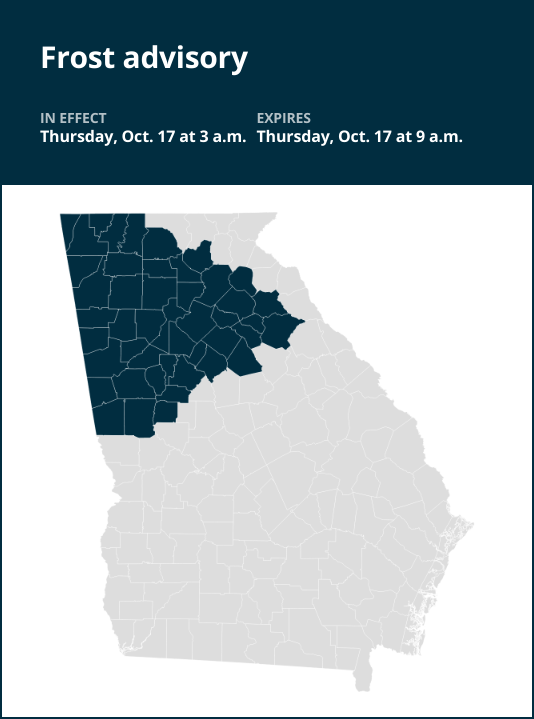 Frost advisory for West Georgia for Thursday