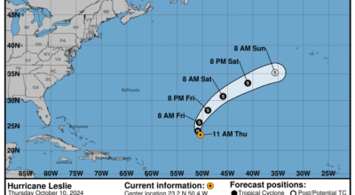 Latest update from the National Hurricane Center on Tropical Storm Leslie for Thursday, Oct 10