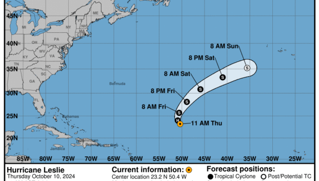 Latest update from the National Hurricane Center on Tropical Storm Leslie for Thursday, Oct 10