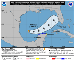 Sunday, Oct 6 update from the National Hurricane Center: Latest on Category 1 Hurricane Milton