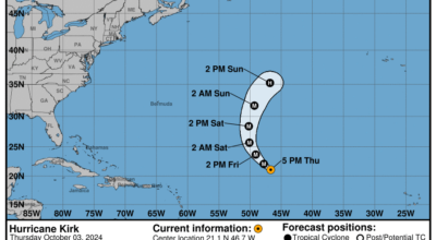 Thursday, Oct 3: NHC's update on Category 4 Hurricane Kirk