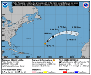 Tropical Storm Leslie: Friday, Oct 11 update from the National Hurricane Center on latest developments