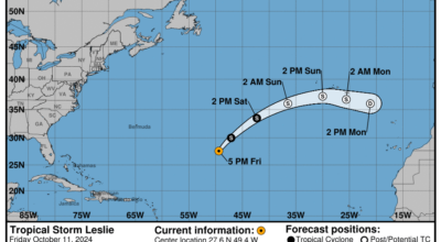 Tropical Storm Leslie: Friday, Oct 11 update from the National Hurricane Center on latest developments