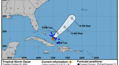 Tuesday, Oct 22 update from the National Hurricane Center: Latest on Tropical Storm Oscar