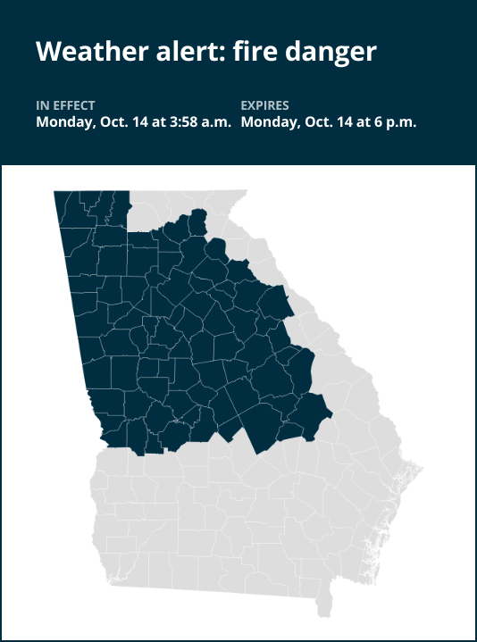 Weather alert for fire danger in West Georgia until Monday evening