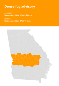 Dense fog advisory affecting West Georgia until Wednesday morning