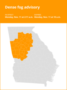 Dense fog advisory for West Georgia until Monday morning