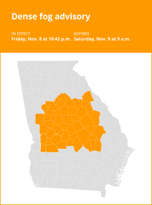 Dense fog advisory for West Georgia until Saturday morning