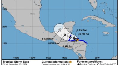 Friday, Nov 15 update from the National Hurricane Center: Latest on Tropical Storm Sara