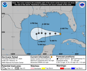 Latest update from the National Hurricane Center on Category 2 Hurricane Rafael for Thursday, Nov 7