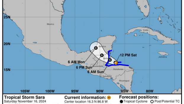 Latest update from the National Hurricane Center on Tropical Storm Sara for Saturday, Nov 16