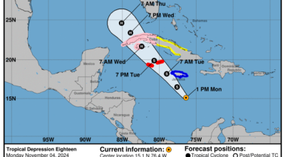 Monday, Nov 4 update: Latest on the Tropical Depression from the NHC