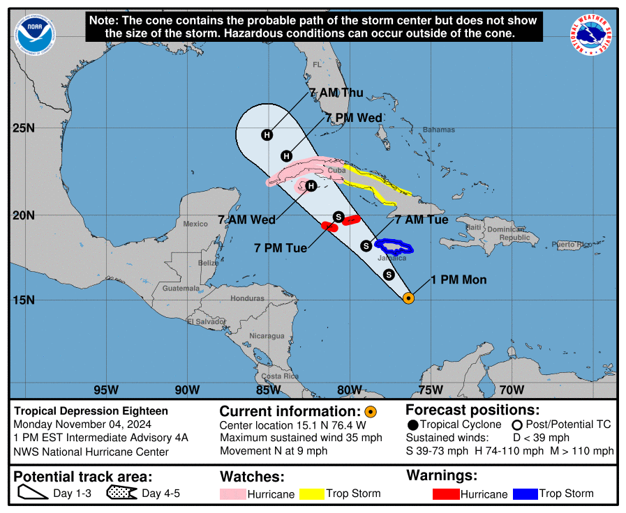 Monday, Nov 4 update: Latest on the Tropical Depression from the NHC