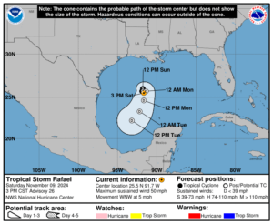 Saturday, Nov 9 update: Latest on Tropical Storm Rafael from the National Hurricane Center